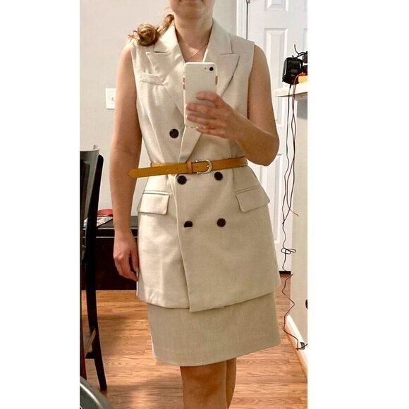 H&M Long Vest Womens Size Small Soft Lined Double Breasted Sleeveless Beige - Picture 4 of 12